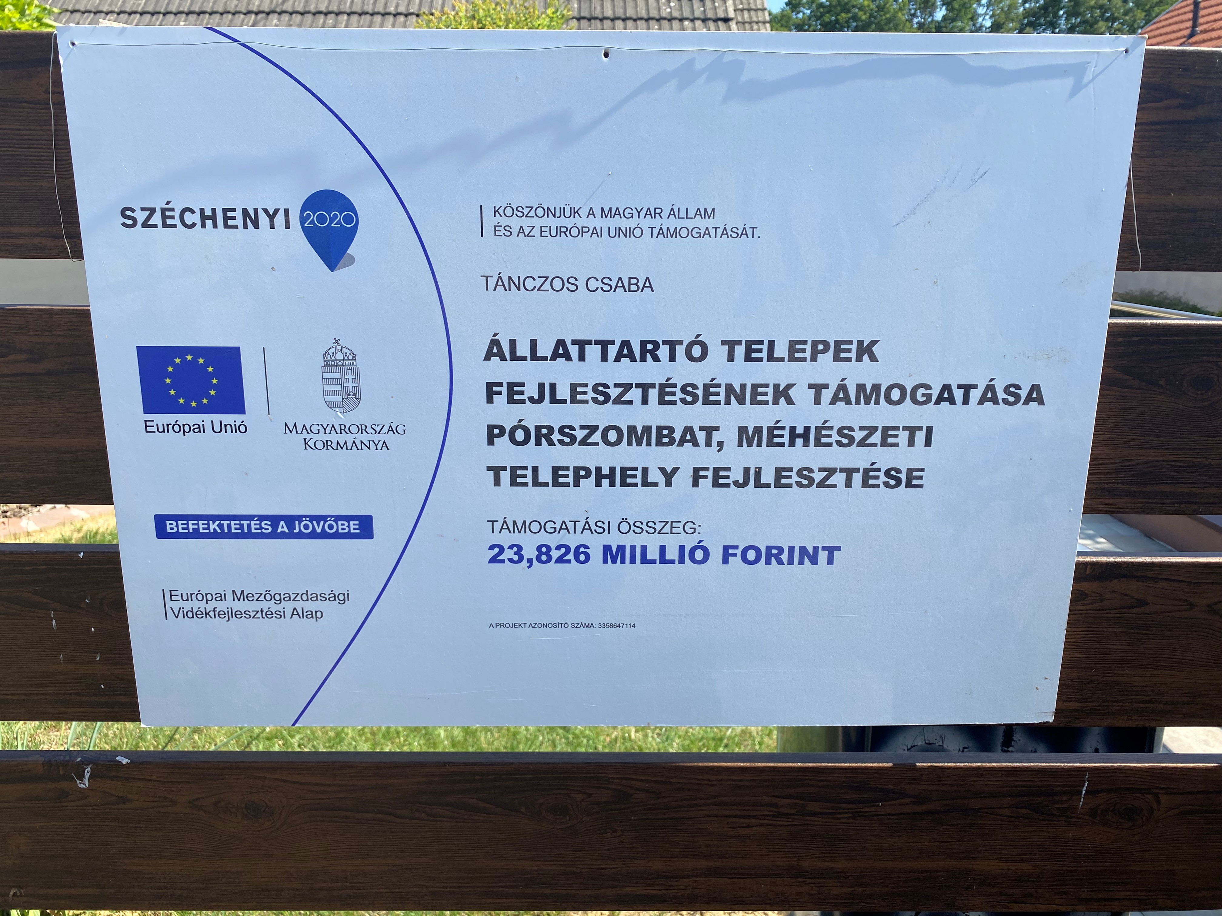 Állattartó telepek fejlesztése, pórszombati méhészeti telephely
